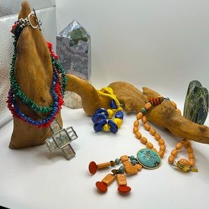 Vintage Joelian South Western, Blue & Yellow Mod and Cowgirl Stone Necklaces